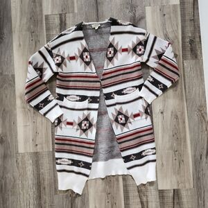 Cozy Aztec Open-Front Cardigan Sweater - Cream/Tan/Black